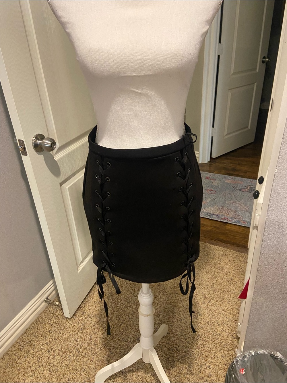 Honey Punch Black Lace-Up Mini Skirt